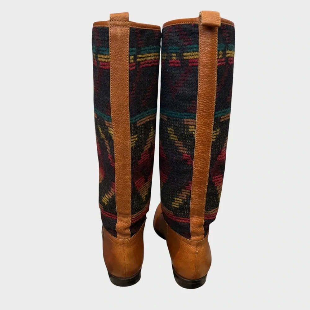 Vintage Unisa Aztec Western Boho Multicolor Knee-High Leather Boots